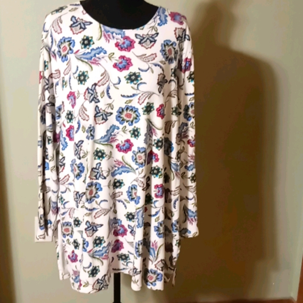 J Jill 3X blue & cream floral tunic